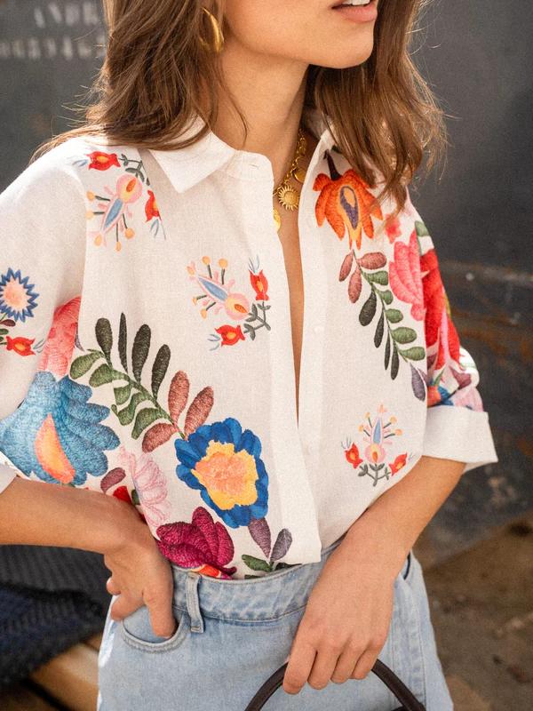 Camisa Carla Estampa Floral Manga Curta